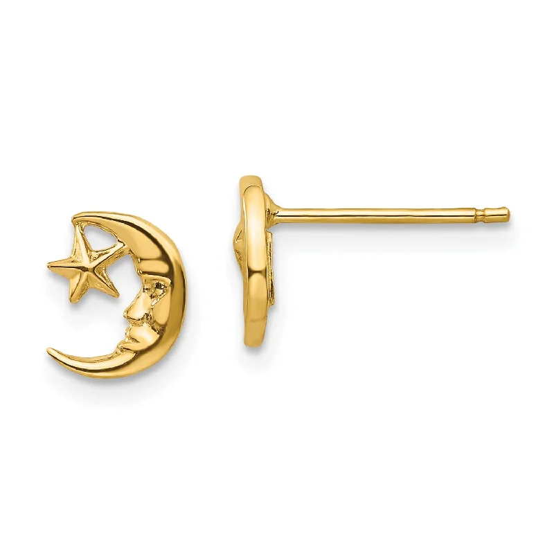 Women adjustable earrings -14KT Yellow Gold 8MM Celestial Moon and Star Earrings