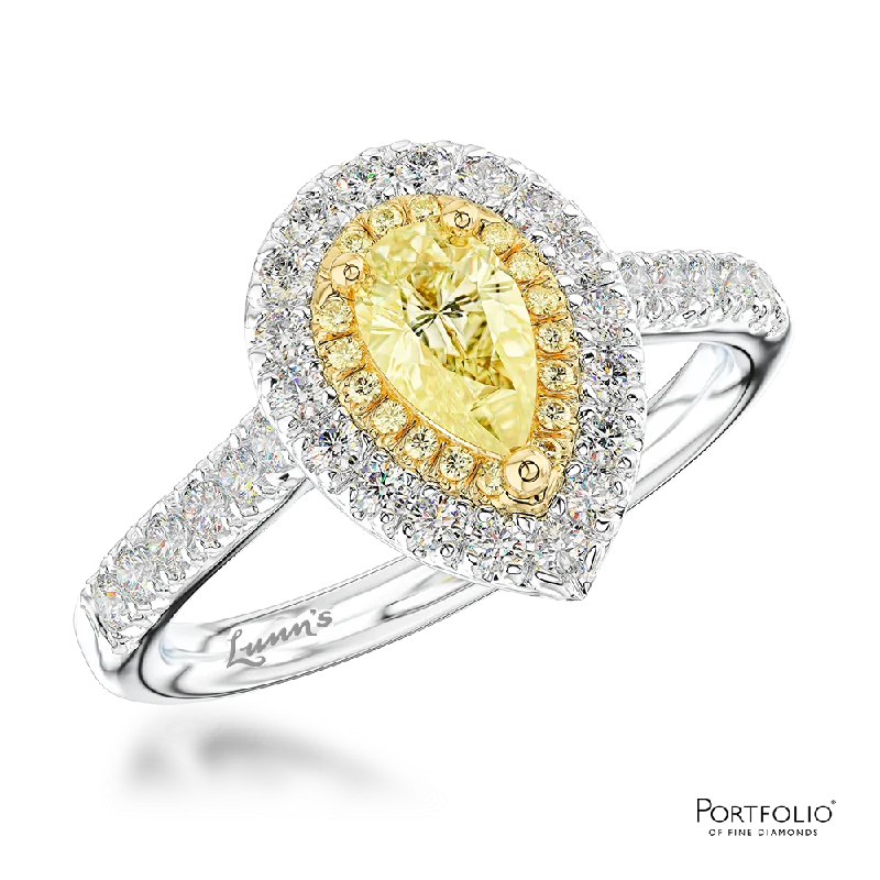 Women oversized rings -Cluster 0.37ct Fancy Yellow VS2 Yellow Diamond Platinum/Yellow Ring