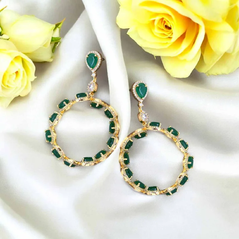 Women bohemian earrings -Emerald Alpine Zirconia Hoops