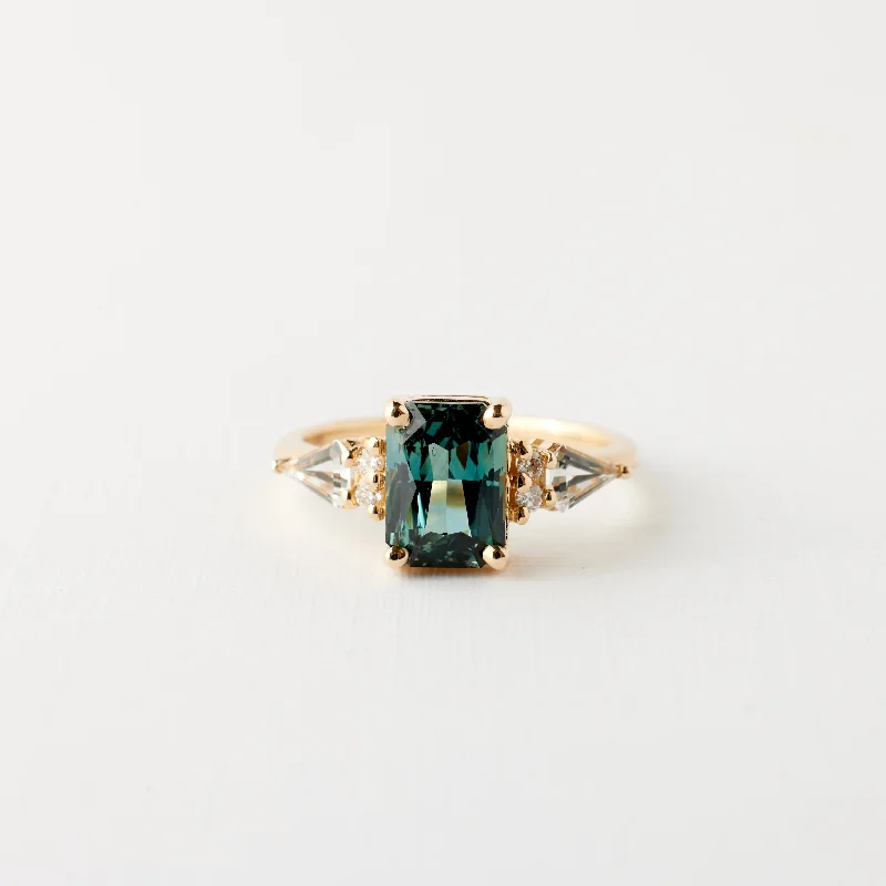 Cuff engagement rings for women -Thursday ring - 2.22 Carat Teal Radiant Sapphire