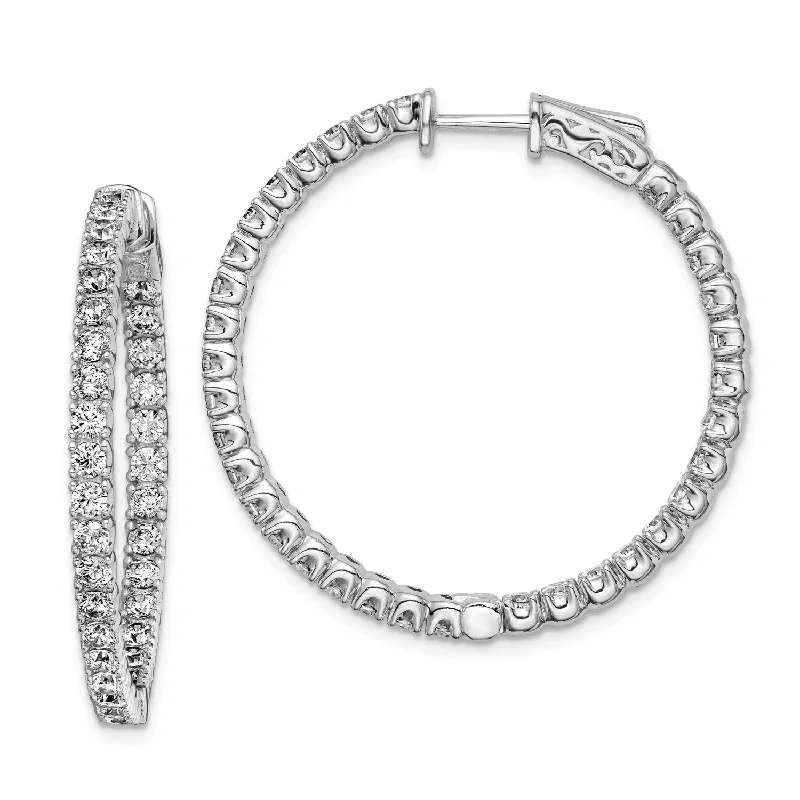 Women drop earrings -Sterling Silver Cubic Zirconia 29MM Safety Clasp In & Out Hoop Earrings