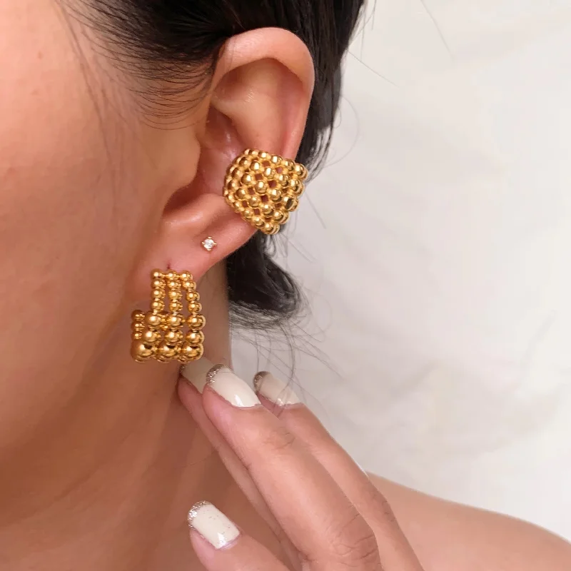 Women cubic zirconia earrings -Minimal Golden Cuff Earring