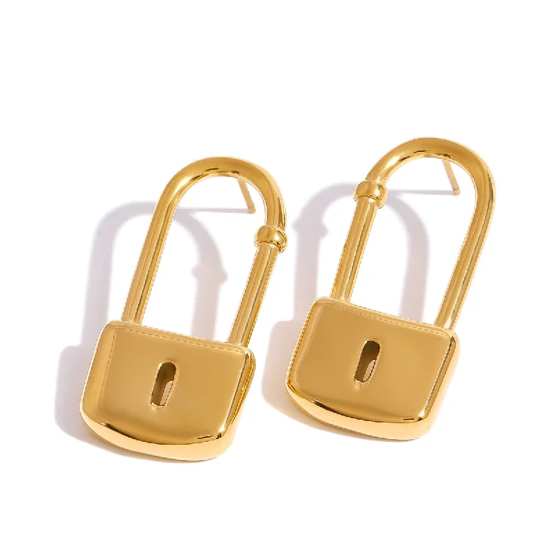 Women lightweight earrings -Modern Lock Drop Earrings