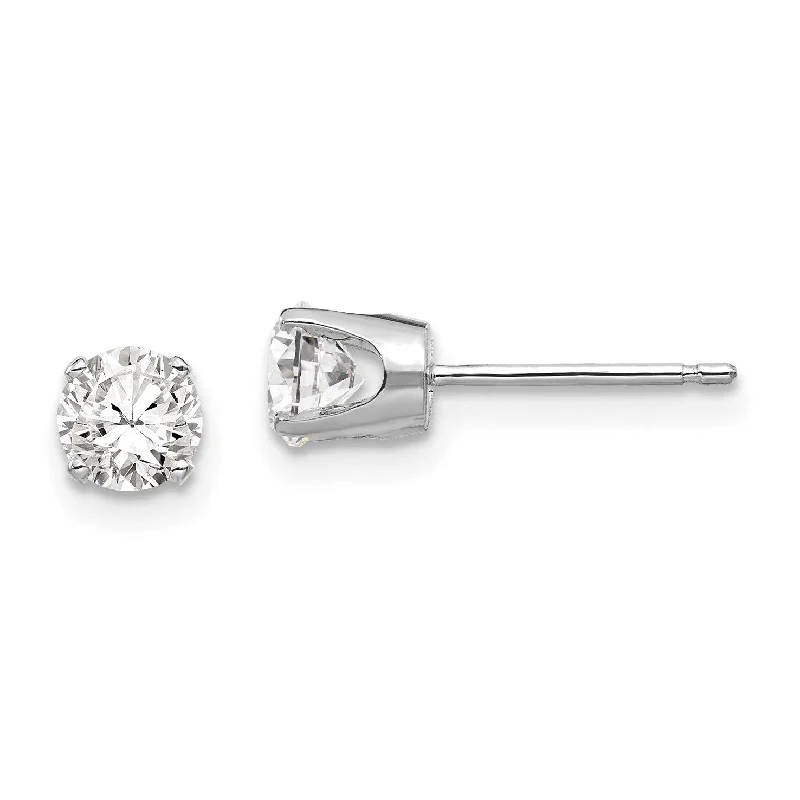 Women personalized stud earrings -14KT White Gold 4.5MM Round Cubic Zirconia Stud Earrings