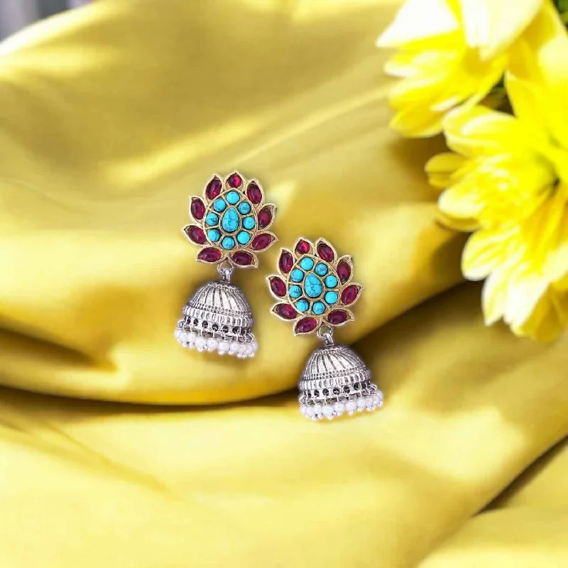 Women gold-plated earrings -Multicolor Akansha Oxidised Jhumkis