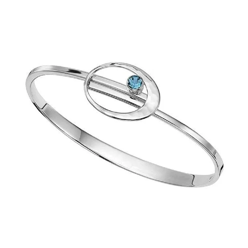 Women engraved gemstone bangles and bracelets -Blue Topaz Sterling Silver Bangle Bracelet