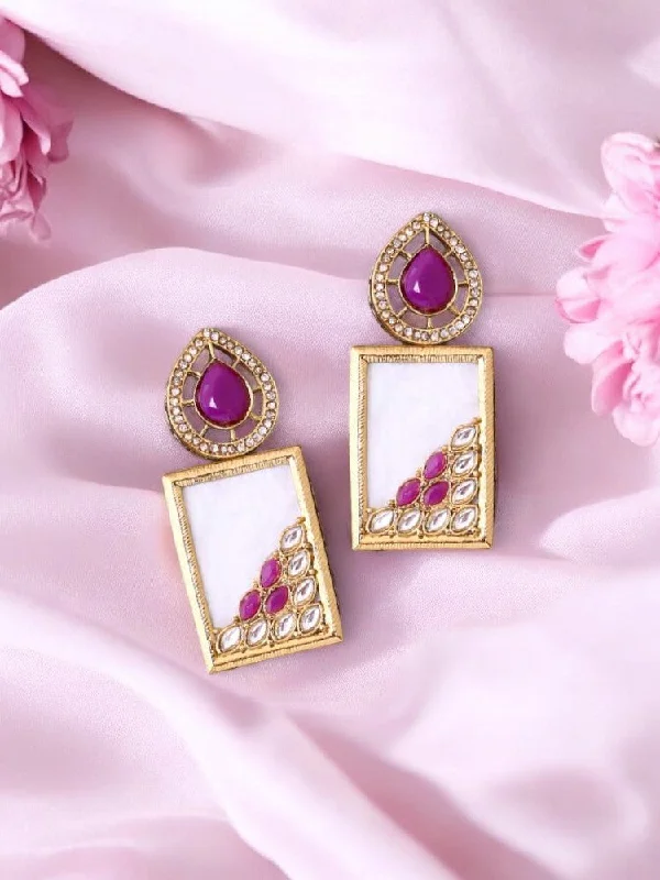 Women clip-on diamond earrings -Purple Jisha Danglers