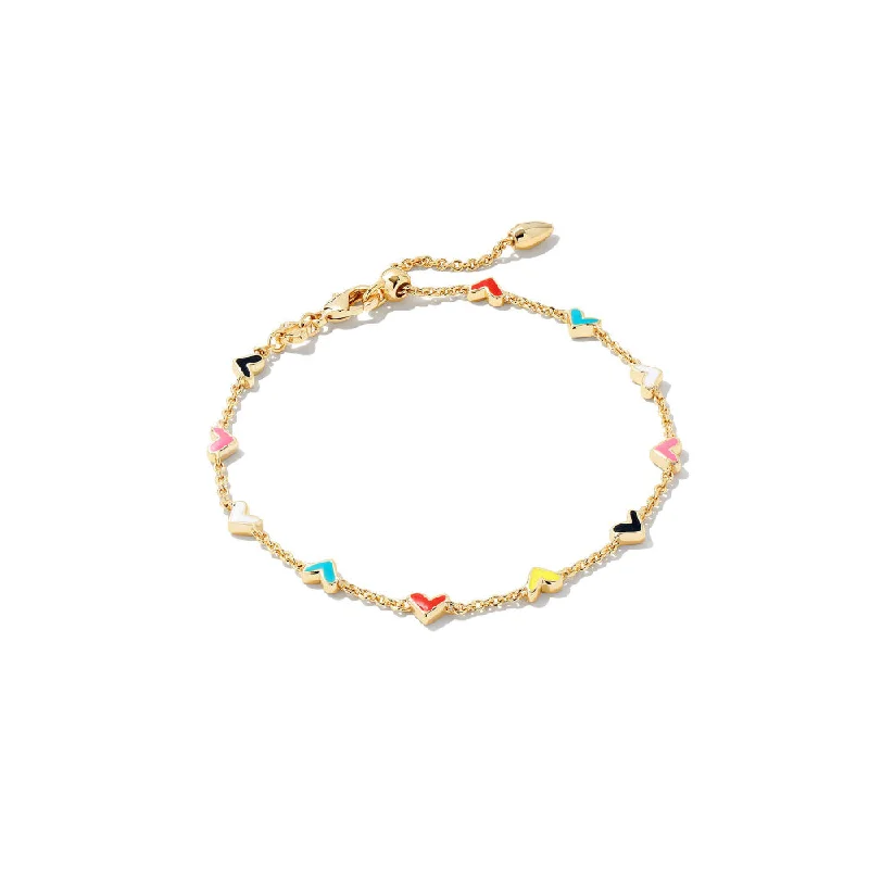 Women pearl and diamond bangles and bracelets -Kendra Scott Haven Heart Delicate Chain Bracelet in Gold Multi Mix