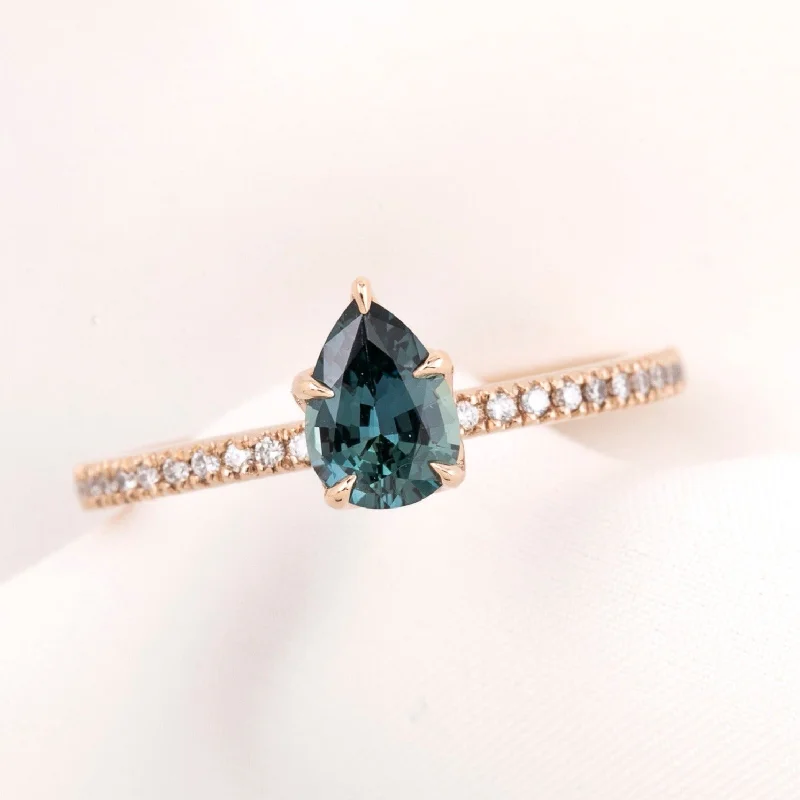 Sleek engagement rings for women -Maria Ring Blue Green Madagascar Sapphire, 14k Rose Gold (One of a kind)