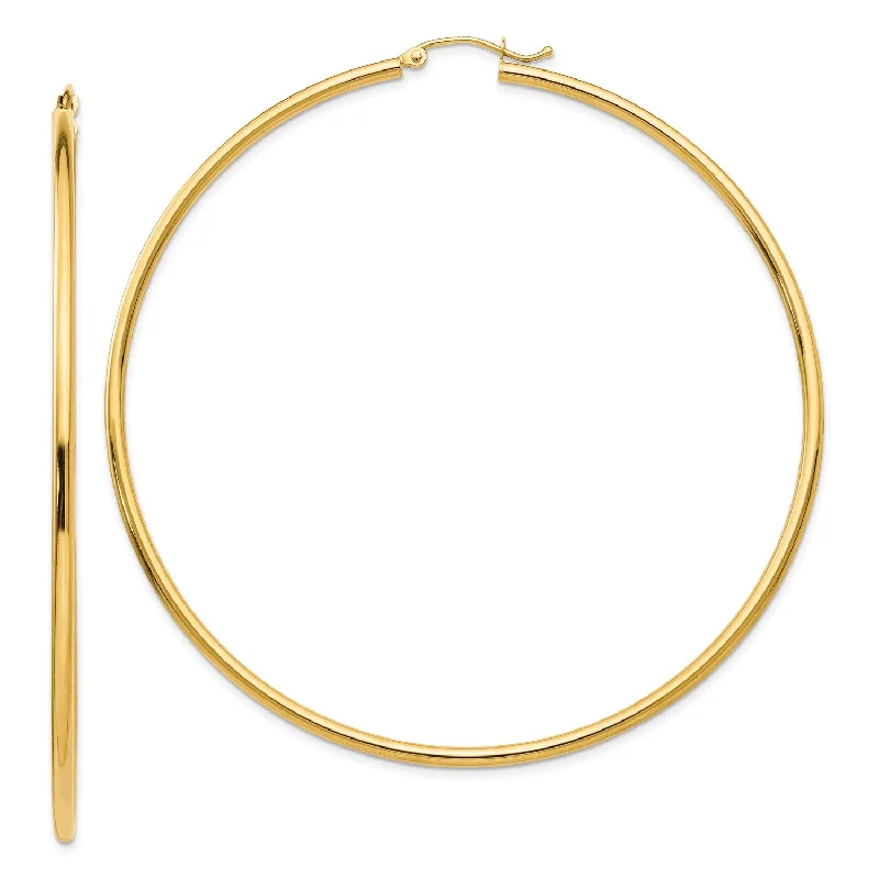 Women chic earrings -14KT Yellow Gold 70X2MM Hoop Earrings