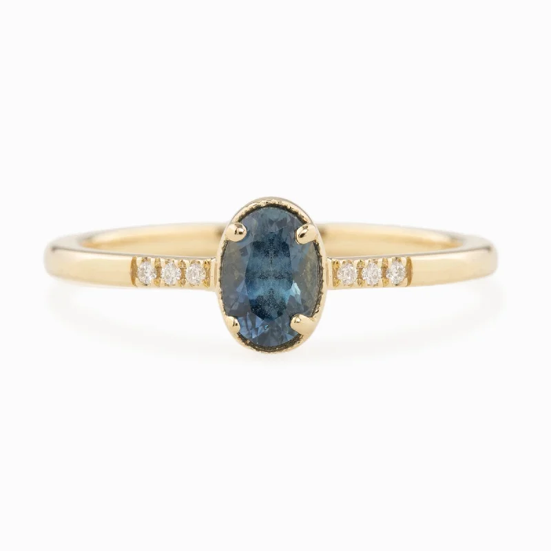 Customized charm engagement rings for women -Grace Ring - 6x4mm 0.60ct Teal Blue Montana Sapphire