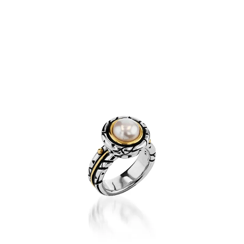 Women wide-band rings -Solar Eclipse Pearl Ring