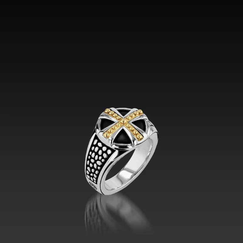 Women statement band rings -Matrix Cross Signet Ring