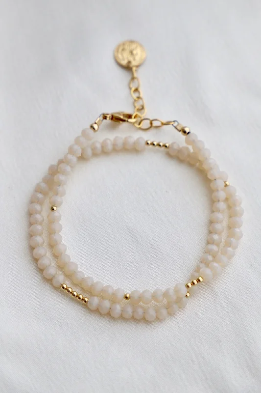 Women minimalist bangles and bracelets -CREAM MEDIUM CRYSTAL DOUBLE WRAP BRACELET