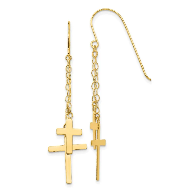 Women pearl earrings -14KT Yellow Gold 56X12MM Drop & Dangle Cross Earrings