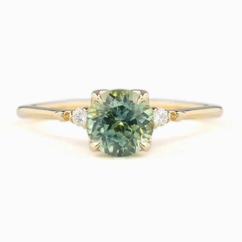 Birthstone engagement rings for women -Estel Ring 1.61ct Parti Blue Green Montana Sapphire, 14K Yellow Gold (One of a kind)