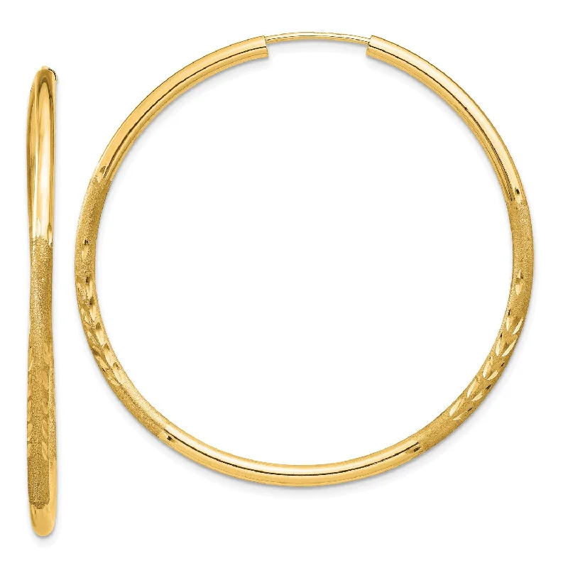 Women chic earrings -14KT Yellow Gold 40X2MM Diamond-cut Hoop Earrings