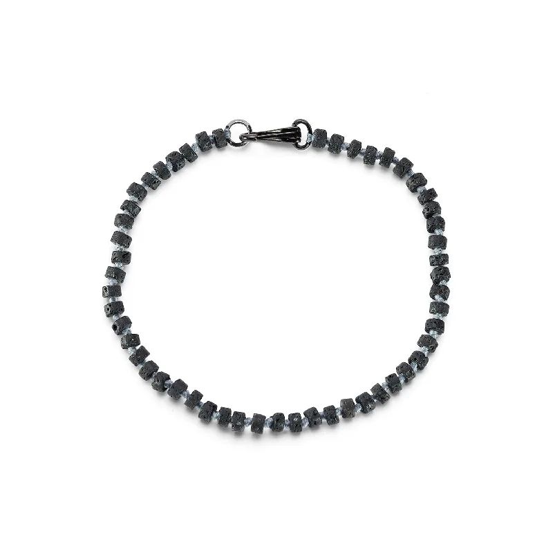 Women cuff bangles and bracelets -GARNETT STERLING SILVER, BLACK RHODIUM AND LAVA BEAD BRACELET