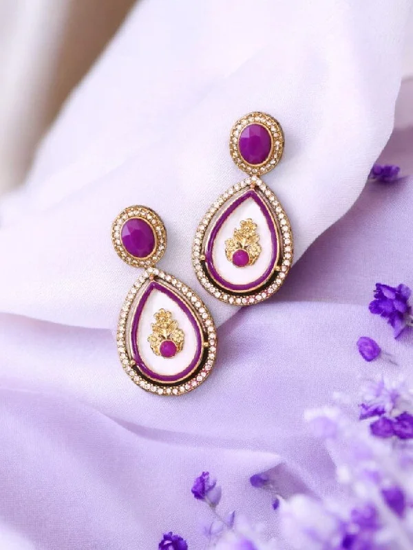 Women pearl stud earrings -Purple Pritika Danglers