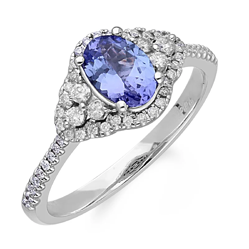 Women pearl rings -Kallati Tanzanite Diamond Halo Ring