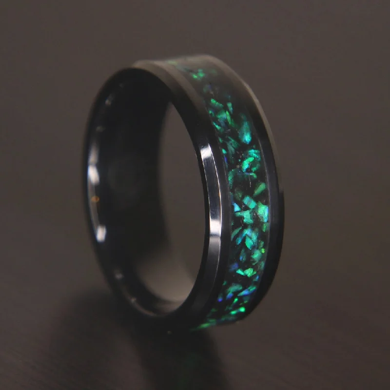 Women personalized rings -The Kaiju Black Ceramic Glowstone Ring