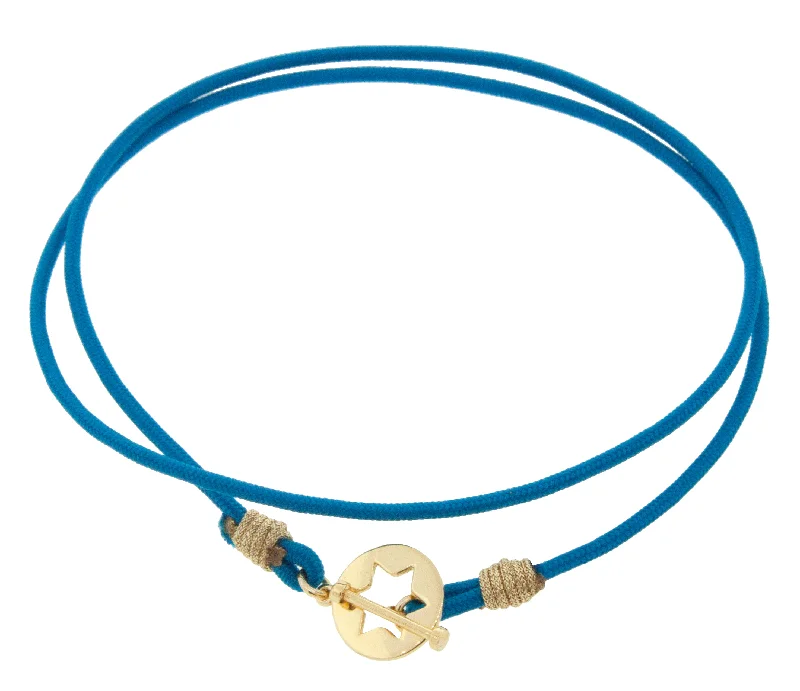 Women fashion bangles and bracelets -Star of David Toggle Clasp on a Double Wrap Blue Cord Bracelet