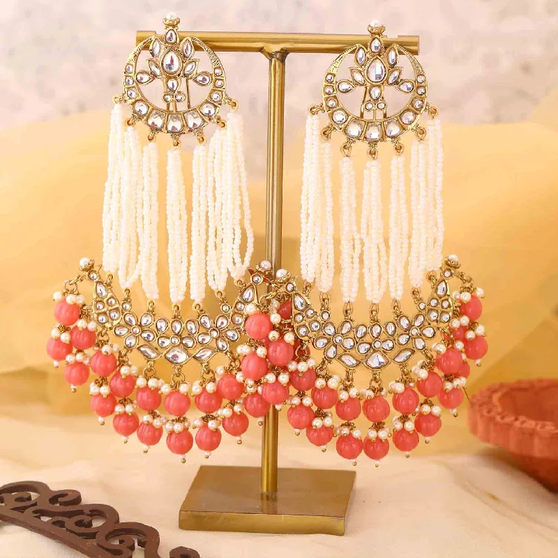 Women statement pearl earrings -Coral Rashika Chandbalis