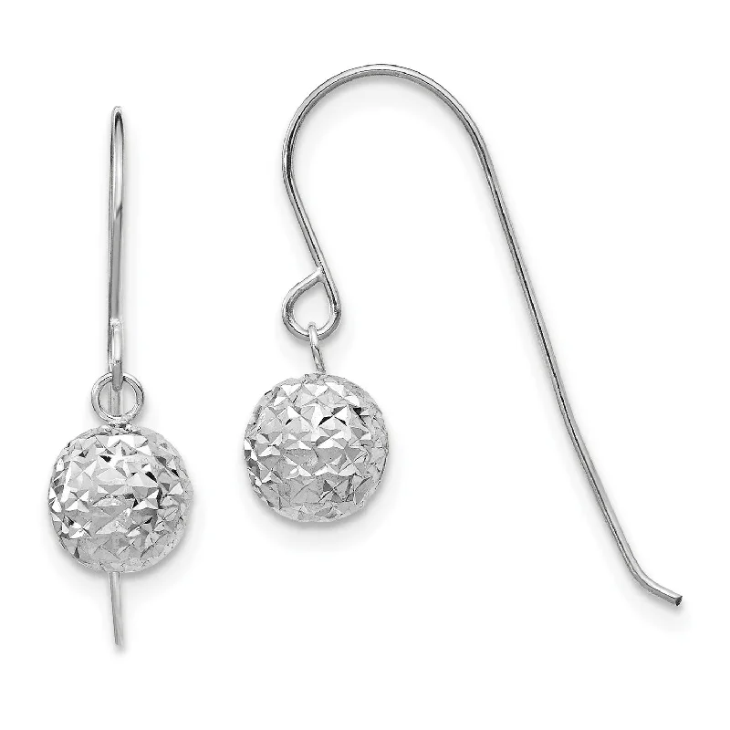 Women layered earrings -14KT White Gold 18X6MM Diamond-cut Ball Drop & Dangle Earrings