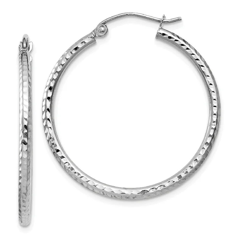 Women luxury drop earrings -14KT White Gold 30X2MM Diamond-cut Hoop Earrings