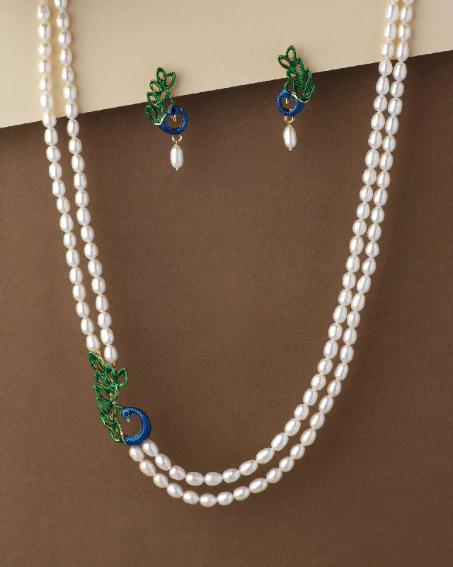 Twist necklaces for women -Trendy Peacock Real Pearl Necklace Set