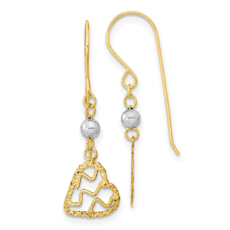 Women long earrings -14KT White and Yellow Gold 29X9.5MM Diamond-cut Heart Drop & Dangle Earrings