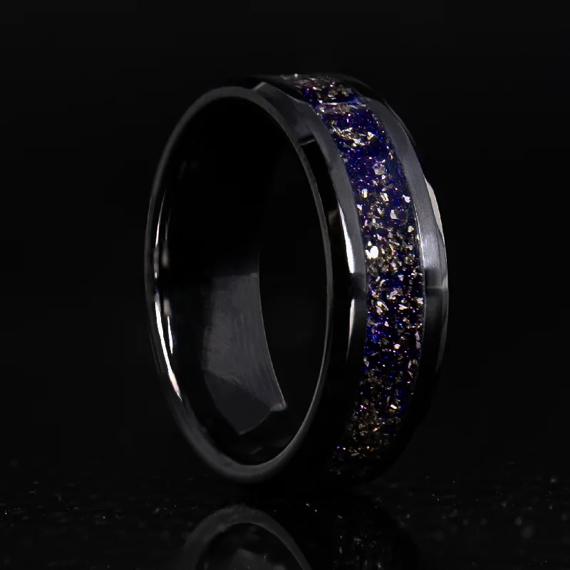 Women pearl rings -Blue Sandstone Glowstone Ring on Black Ceramic