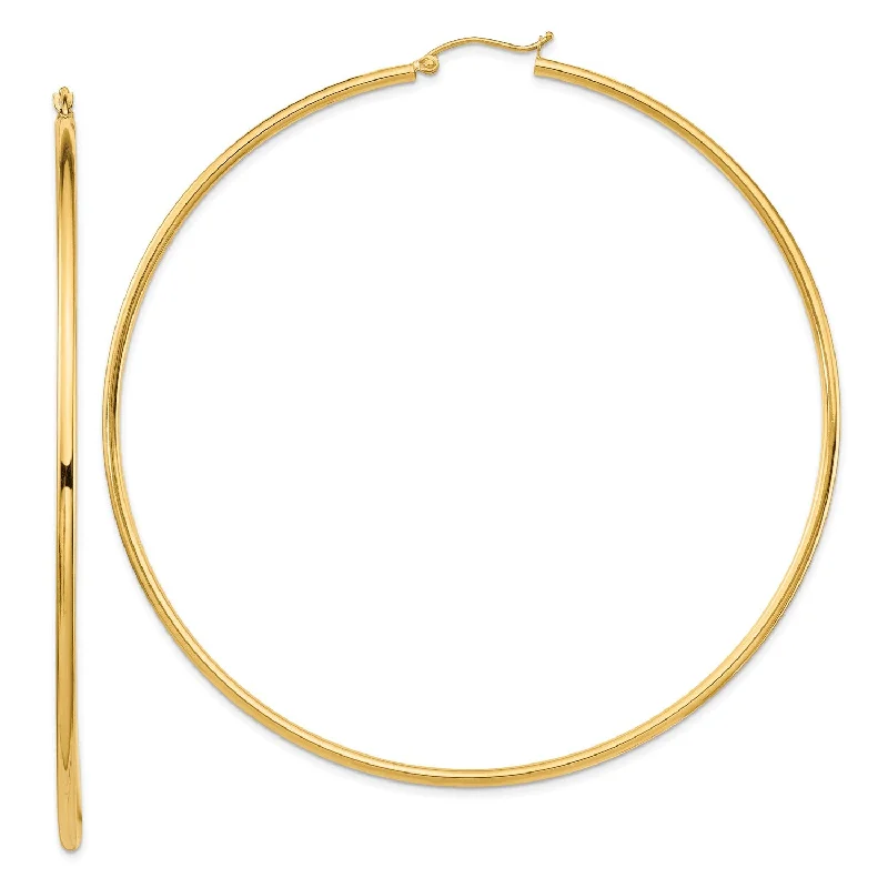 Gold earrings for women -14KT Yellow Gold 80X2MM Hoop Earrings