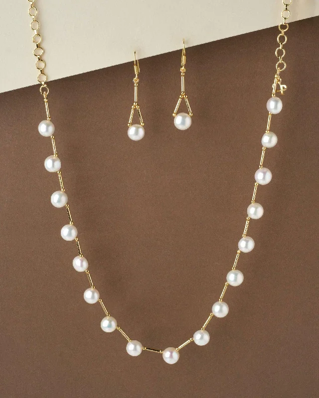 Twist necklaces for women -Simple Pearl Necklace Set