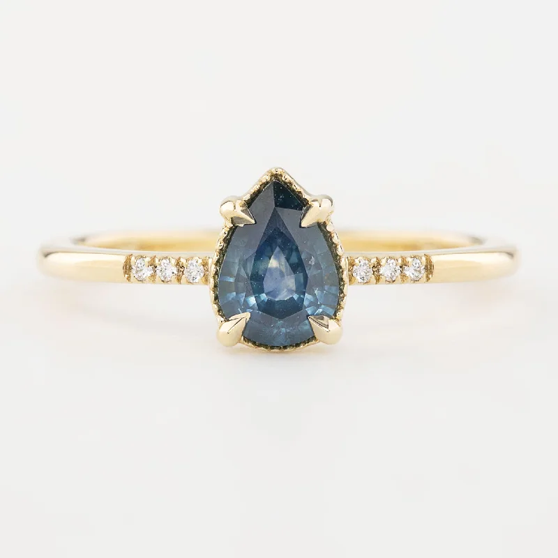 Stylish engagement rings for women -Grace Ring 0.73ct Pear Cut Blue Green Montana Sapphire (One of a kind)