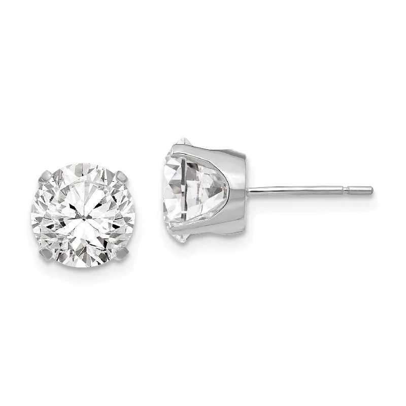 Women minimalist earrings -14KT White Gold 8MM Round Cubic Zirconia Stud Earrings