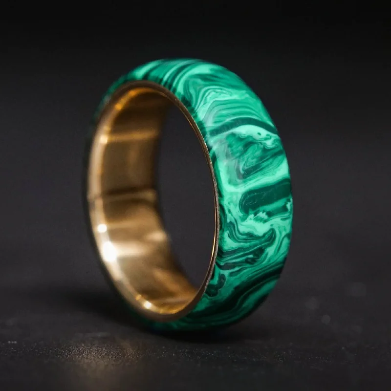 Women gemstone rings -Malachite Trustone and Gold Ring