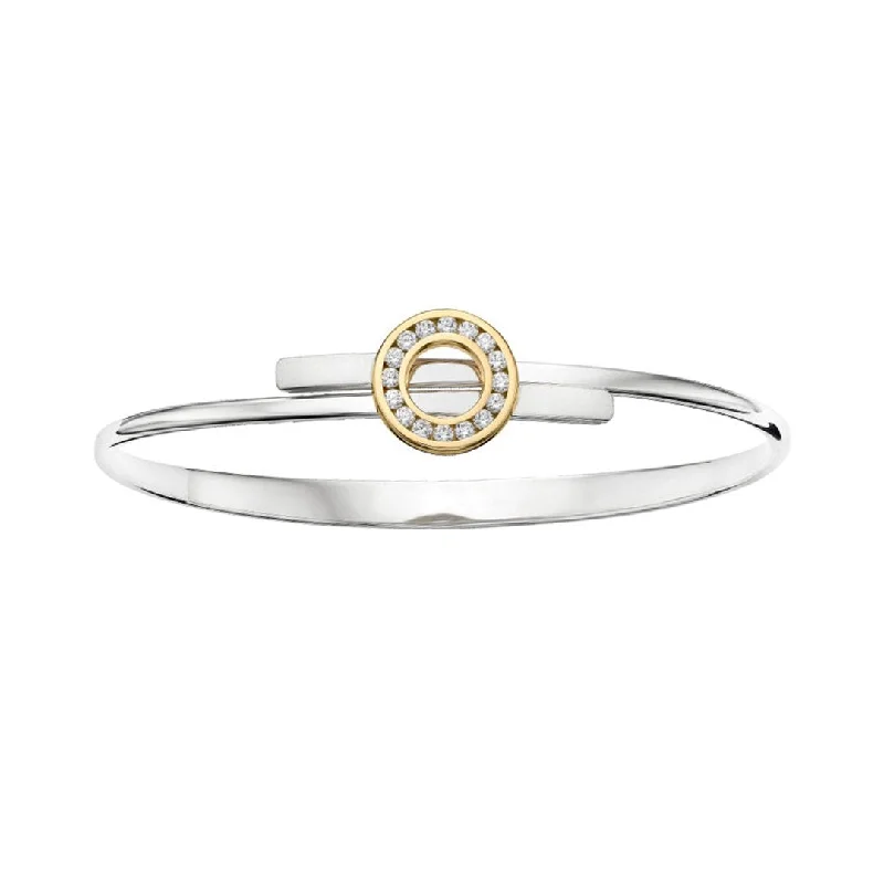 Women chic bangles and bracelets -Diamond Open Circle Sterling Silver & Gold Bangle Bracelet