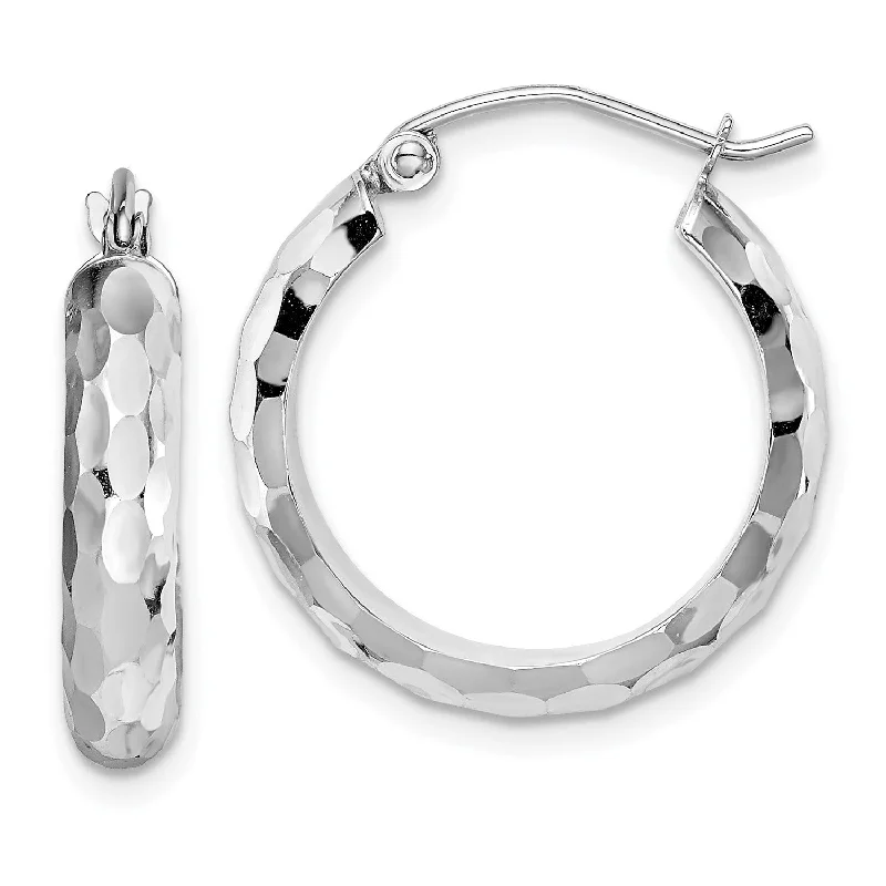 Women custom-made earrings -14KT White Gold Diamond-cut Hoop Earrings