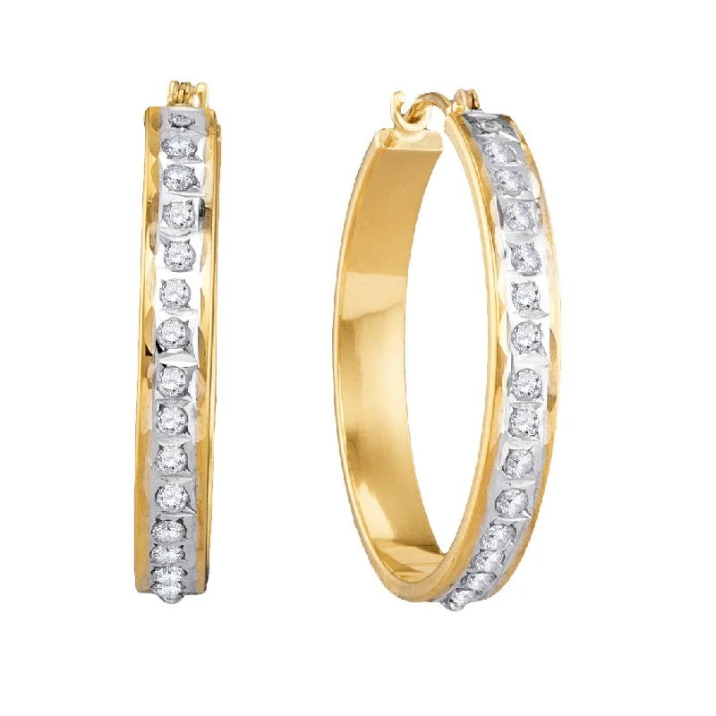 Diamond earrings for women -Diamond Fascination 14KT Yellow Gold 25MM Diamond Accent Hoop Earrings