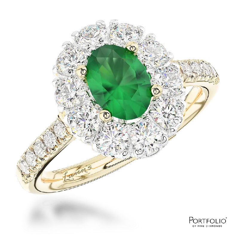 Women birthstone gemstone rings -Cluster 1.19ct Emerald Yellow Gold/Platinum Ring