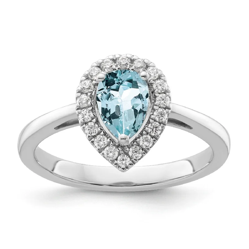 Women vintage rings -Aquamarine Diamond Halo Ring