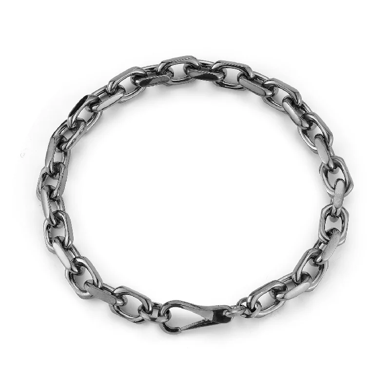 Women luxury pearl bangles and bracelets -SAXON STERLING SILVER, BLACK RHODIUM CABLE CHAIN LINK BRACELET WITH SPRING CLASP