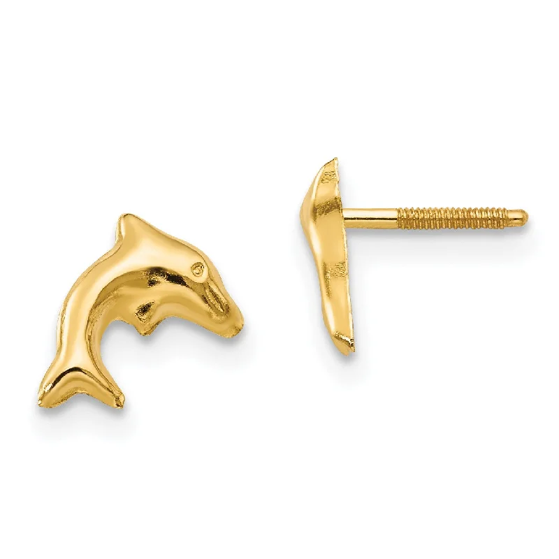 Women pearl stud earrings -14KT Yellow Gold 8X5MM Dolphin Earrings