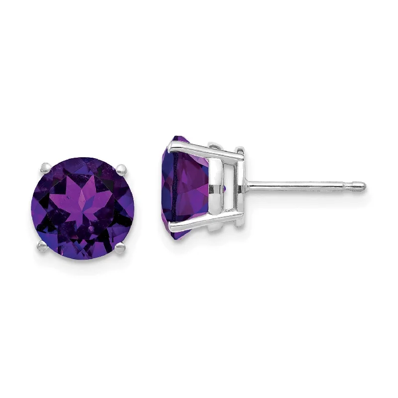 Women gemstone stud earrings -8MM Round Amethyst Stud Earrings in 14KT White Gold