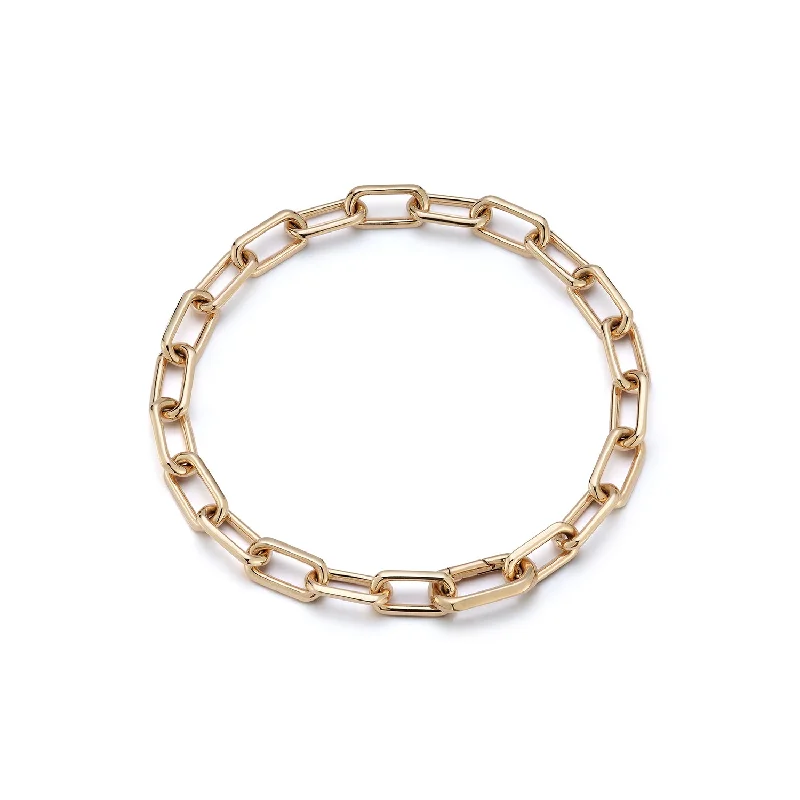 Women modern cuff bangles and bracelets -SAXON 18K GOLD CHAIN LINK BRACELET WITH ELONGATED CLASP