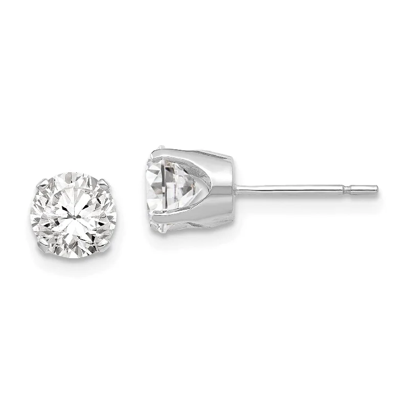 Women birthstone earrings -14KT White Gold 5.8MM Round Cubic Zirconia 7MM Stud Earrings