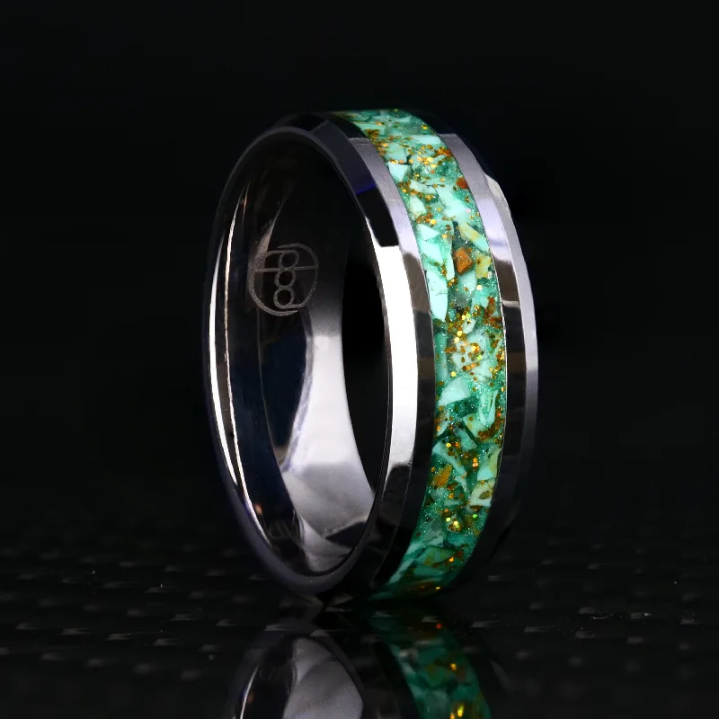 Women classic silver rings -Radiant Caribbean Glowstone Ring on Tungsten