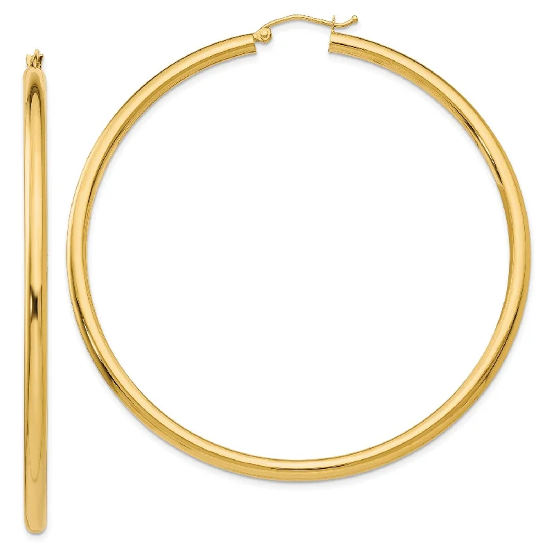 Women rose gold earrings -14KT Yellow Gold 65X3MM Hoop Earrings