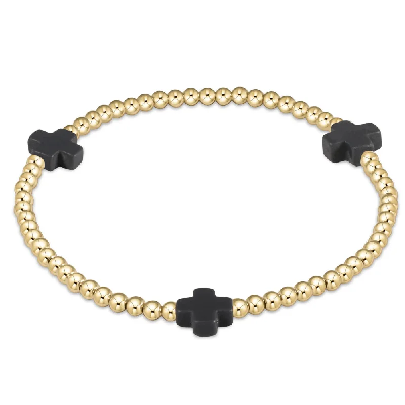 Women birthstone bangles and bracelets -enewton 6.25" Signature Cross Gold Pattern 3mm Bead Bracelet - Charcoal